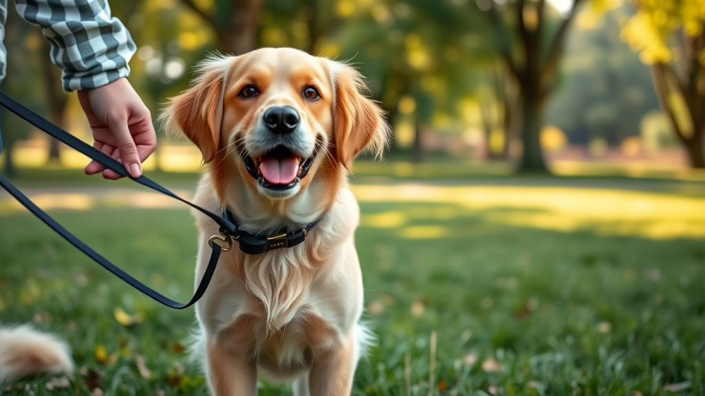 friendly golden retriever following owner