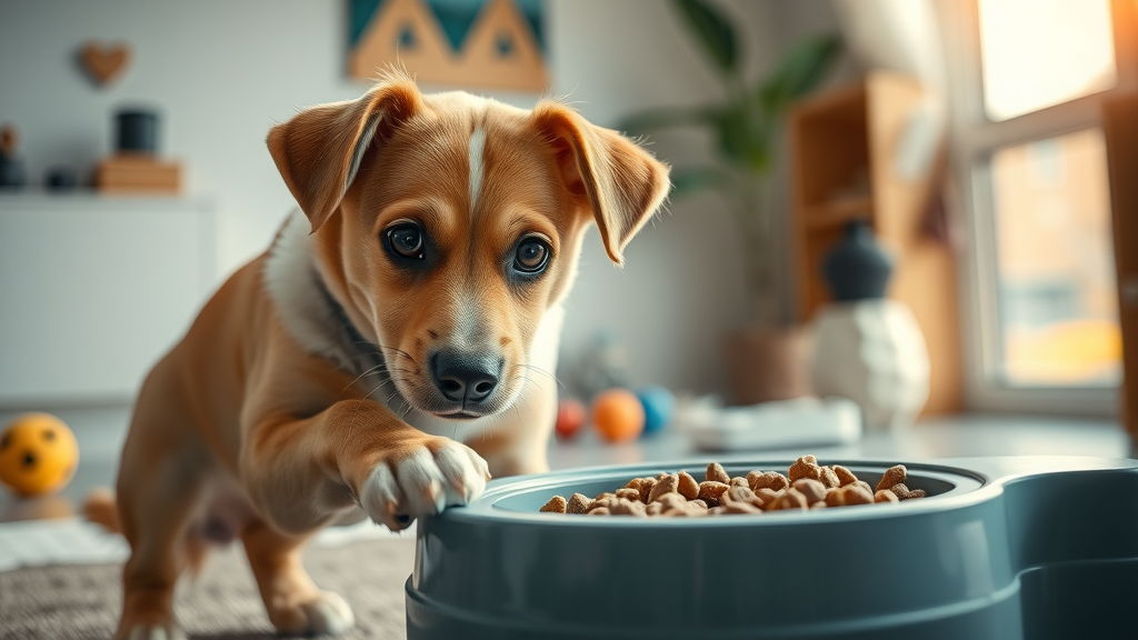 curious dog pawing at puzzle feeder, mental stimulation dog exercise ideas