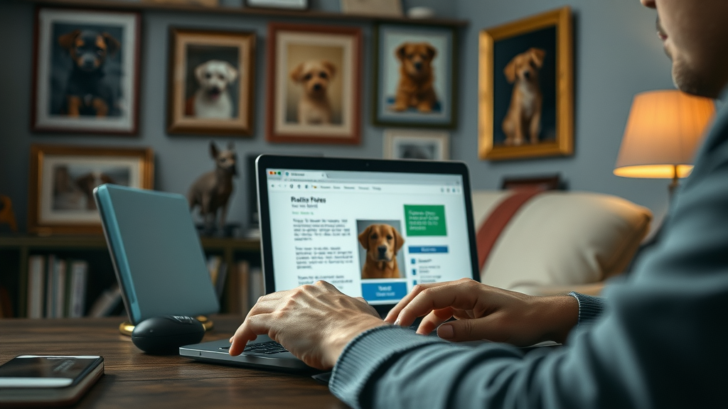 concerned pet owner checking dog food recalls on laptop - puppy food reviews safety