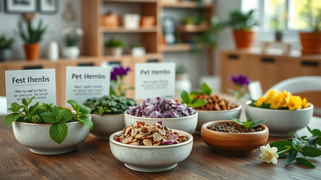 vibrant collection of herbal medicine for pets in a holistic veterinary office, natural pet care remedies