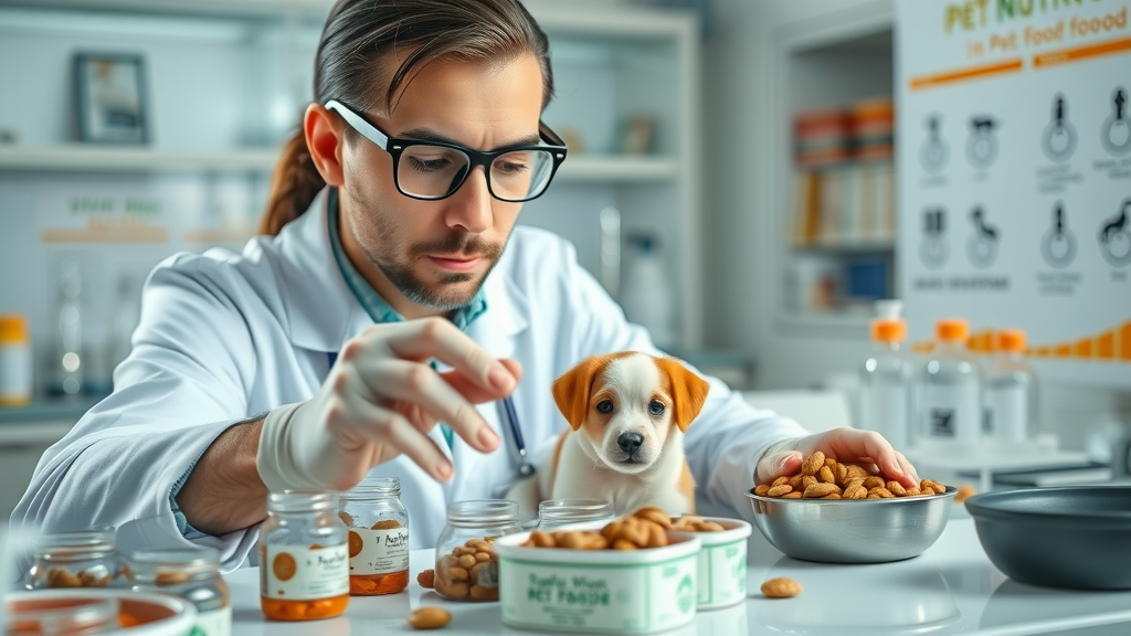 pet nutritionist examining puppy food samples in research lab - puppy food reviews