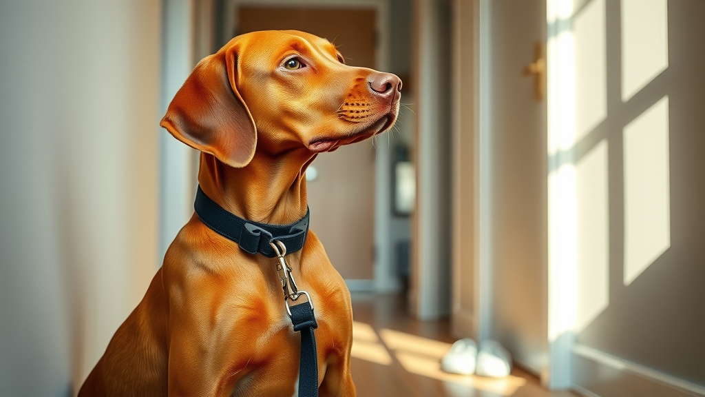 clingy vizsla affectionate dog breed close to owner in apartment