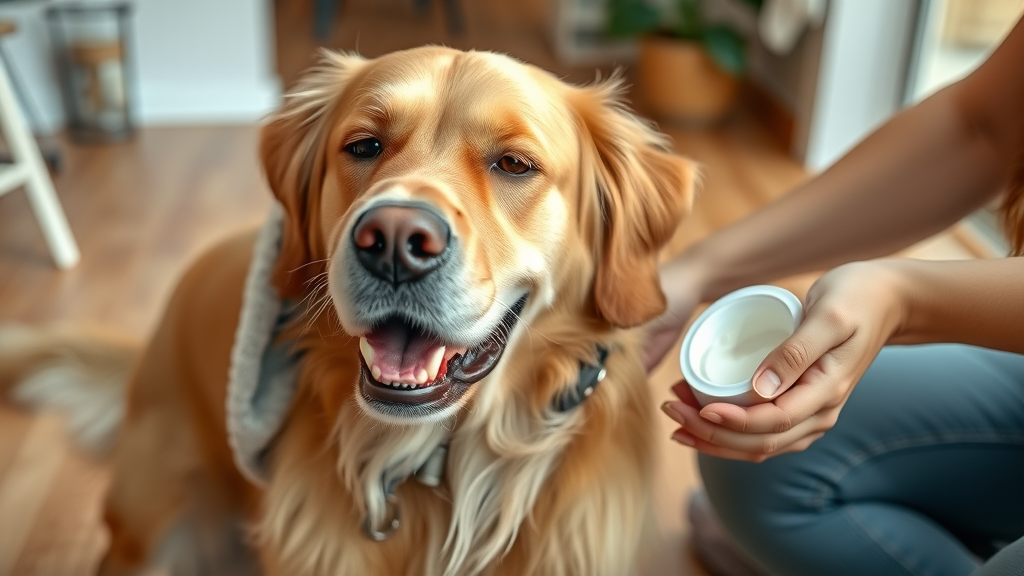 Healthy dog with coconut oil and towel for dry skin home remedy