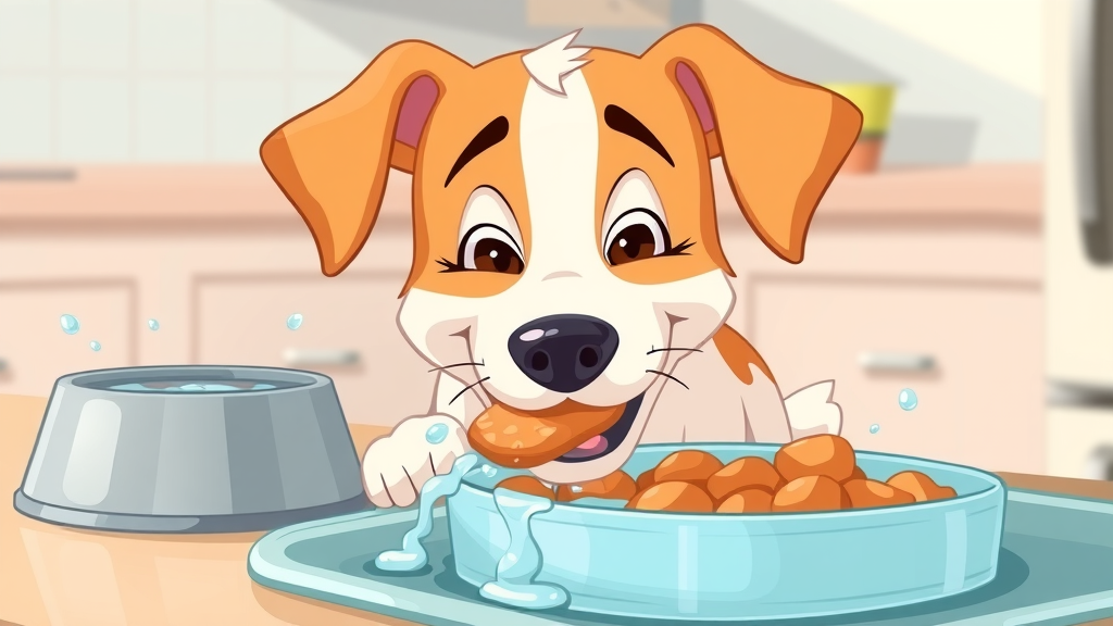 Dog happily eating wet food and drinking water for hydration
