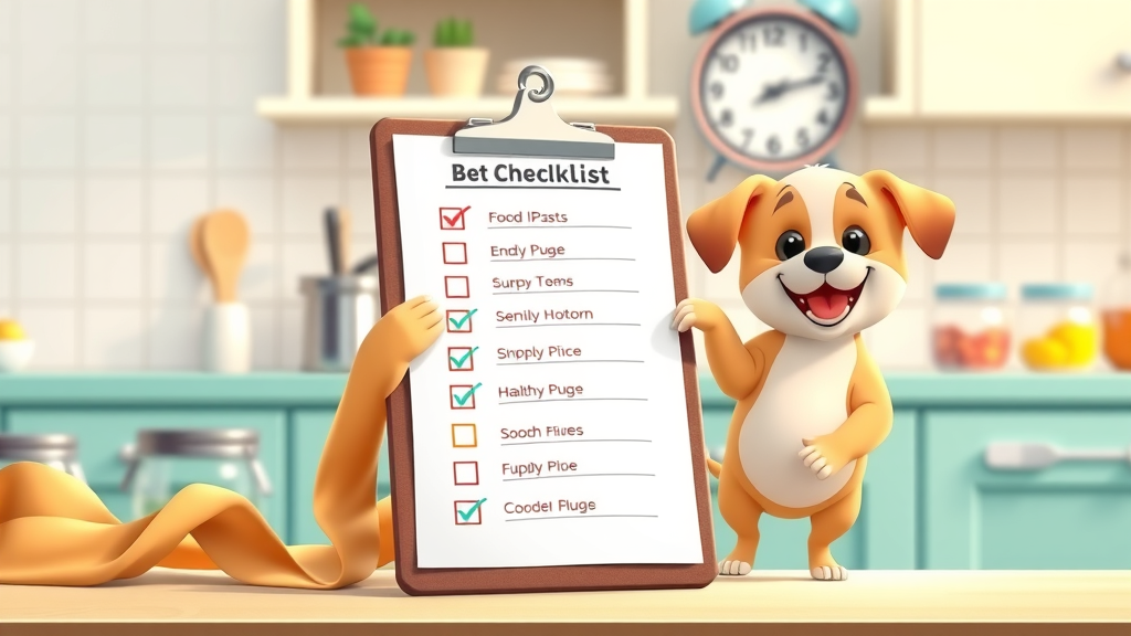 quick reference checklist for puppy nutrition basics and healthy puppy in kitchen