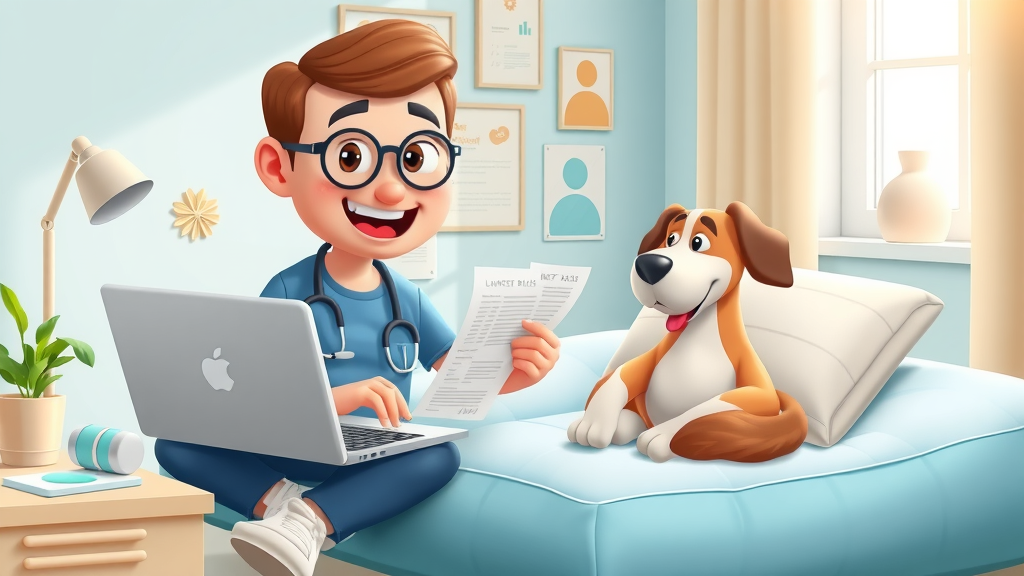 Dog owner calculating cost of arthritis treatment and pain relief protocols for their dog at home