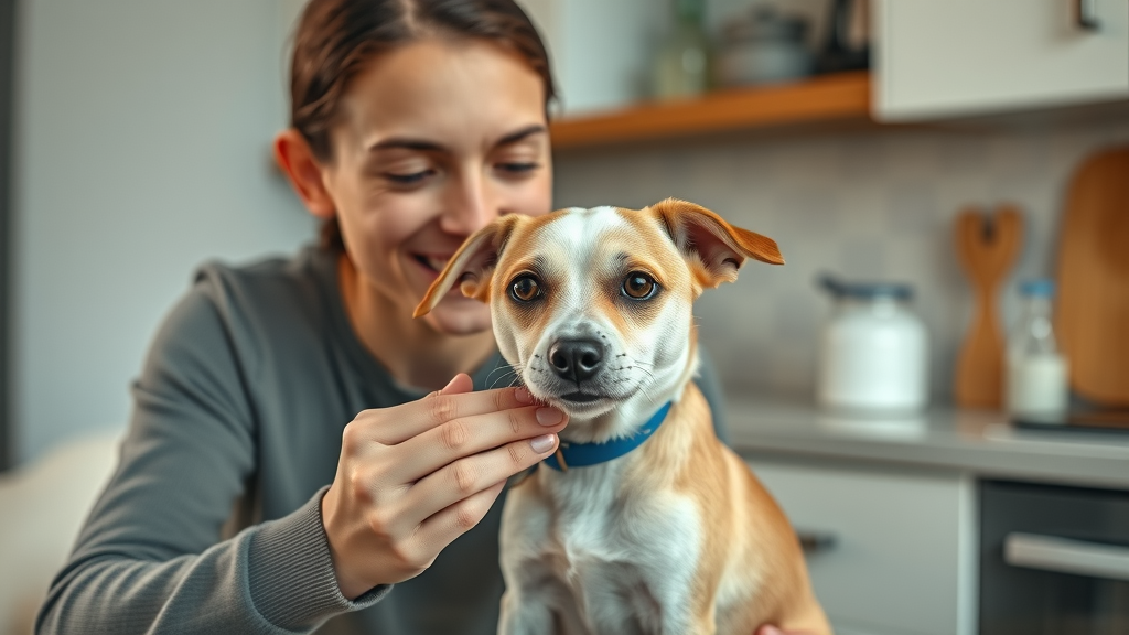 owner feeding healthy dog allergy-friendly organic dog food, sensitive stomach support