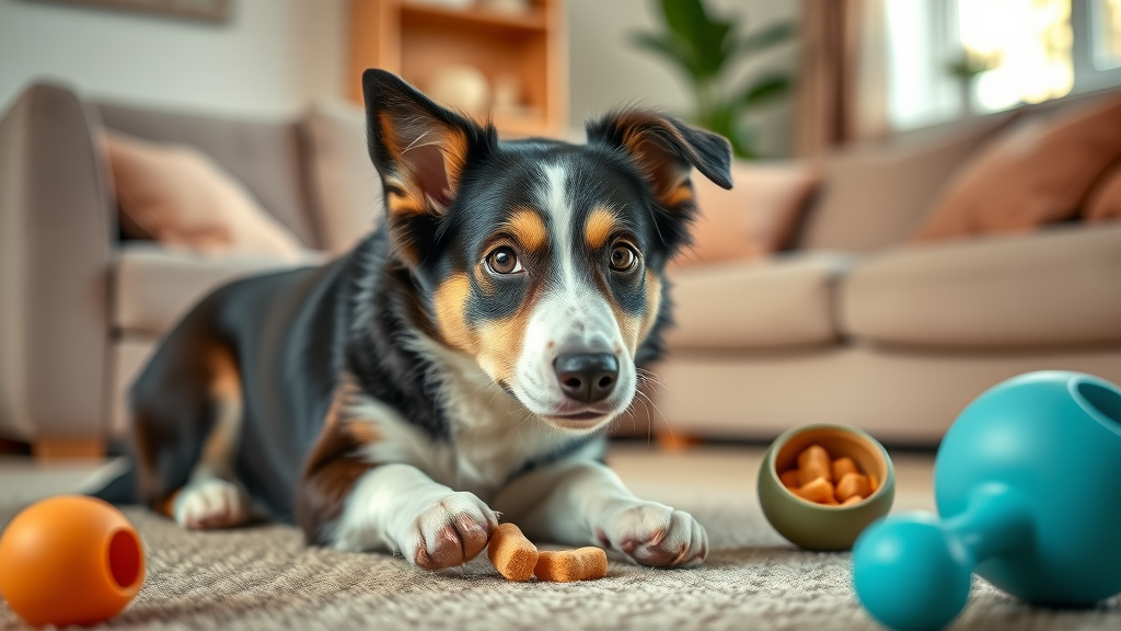 focused border collie searching for hidden treats as mind engaging dog activity, mental stimulation