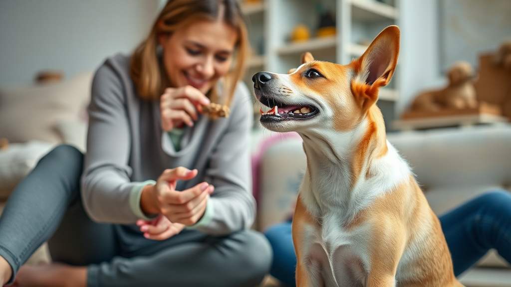 Owner practicing calm dog training methods, demonstrating the