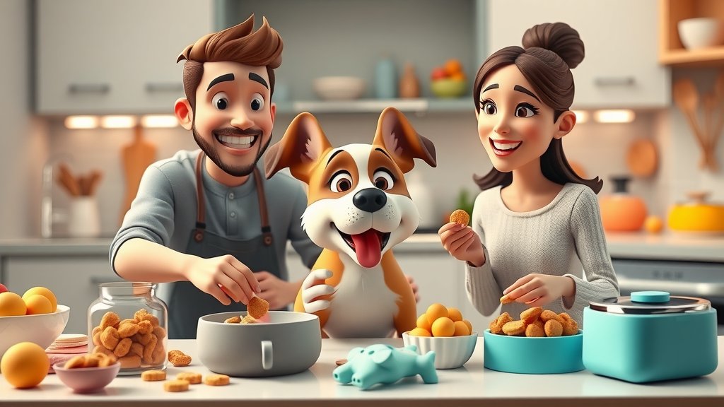 family preparing peanut butter treat recipes for puzzle dog toys - dog enrichment activities