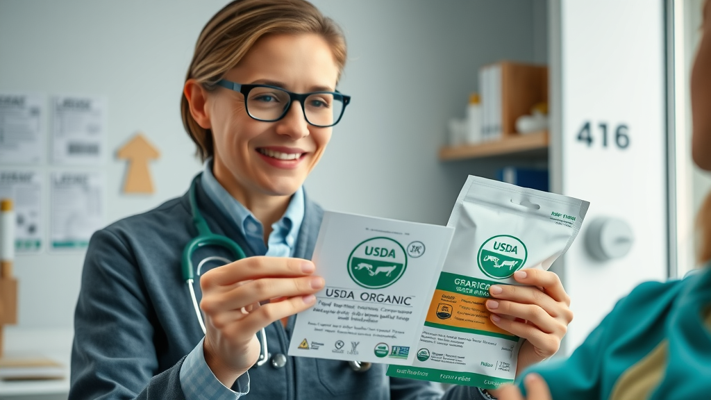 veterinary nutritionist checking usda organic certification on premium dog food
