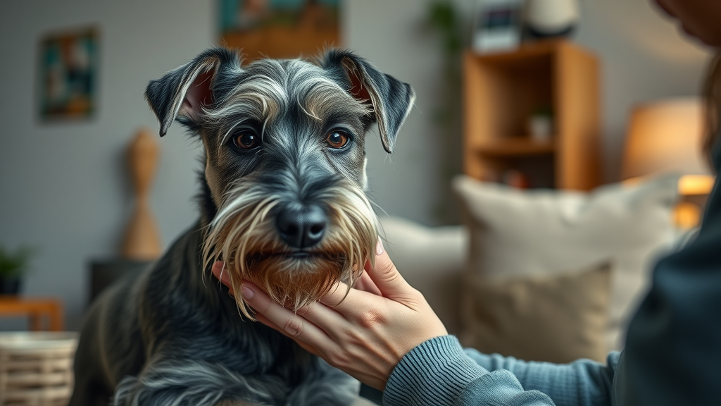 Concerned owner discovering a new lump on a senior schnauzer—signs older dogs need immediate veterinary care