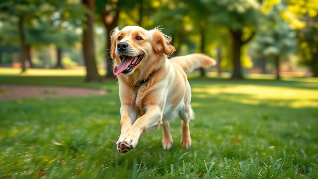 happy energetic golden retriever running in park - activities for dogs