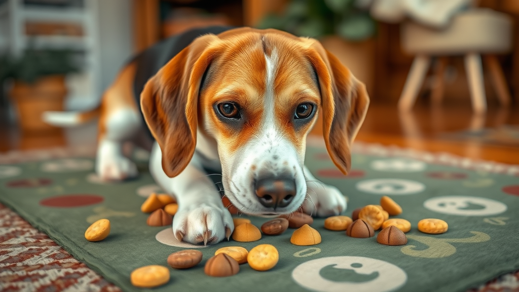 curious Beagle scent work enrichment dog training exercises with snuffle mat