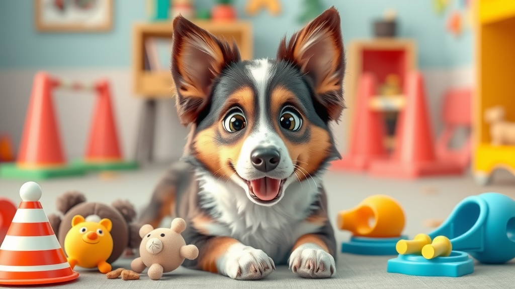 playful Australian Shepherd waiting for toys, advanced impulse control dog training exercises