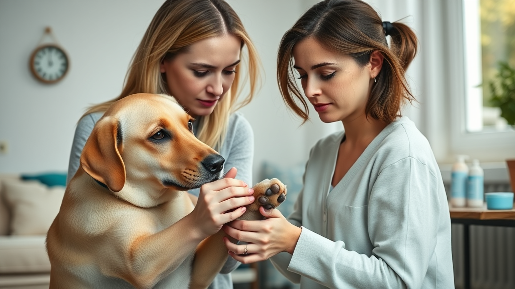 dog home remedy safety natural ingredients owner examines paw