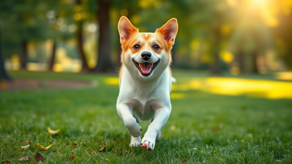 happy energetic dog running in a lush green park, showcasing dog exercise ideas