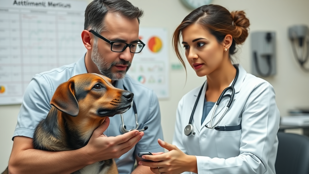 veterinarian consulting with dog owner, reinforcing importance of safe dog nutrition and natural supplements