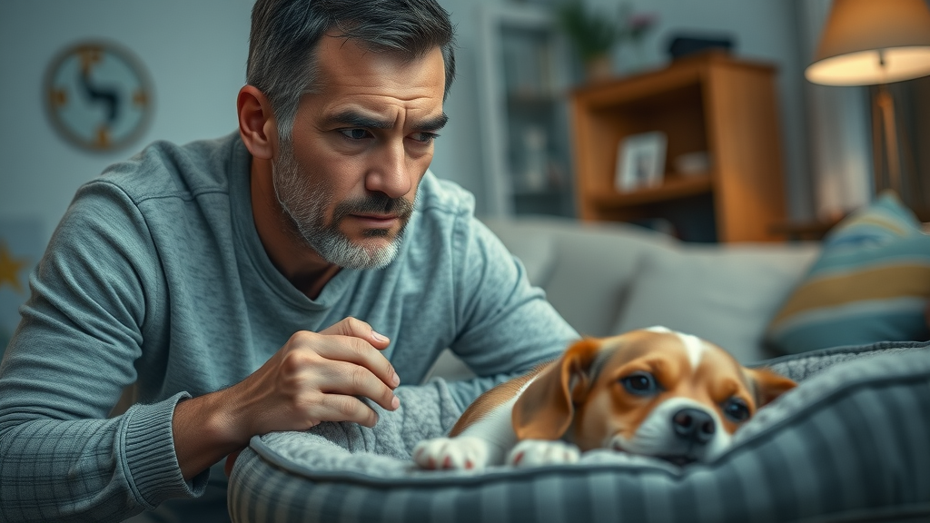 Pet owner watching dog for side effects from natural remedies