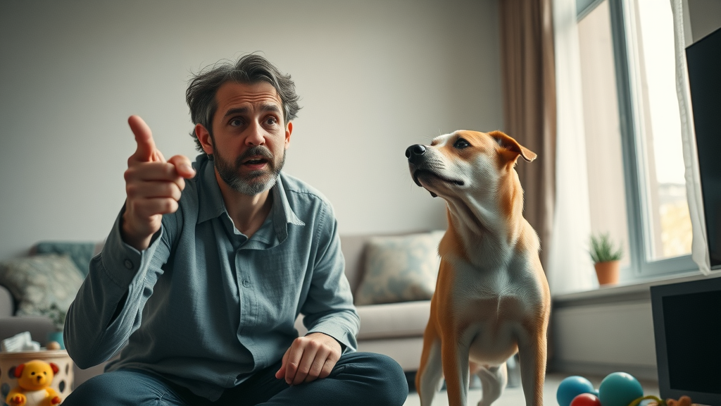 frustrated dog owner and distracted dog mistake during dog training exercises