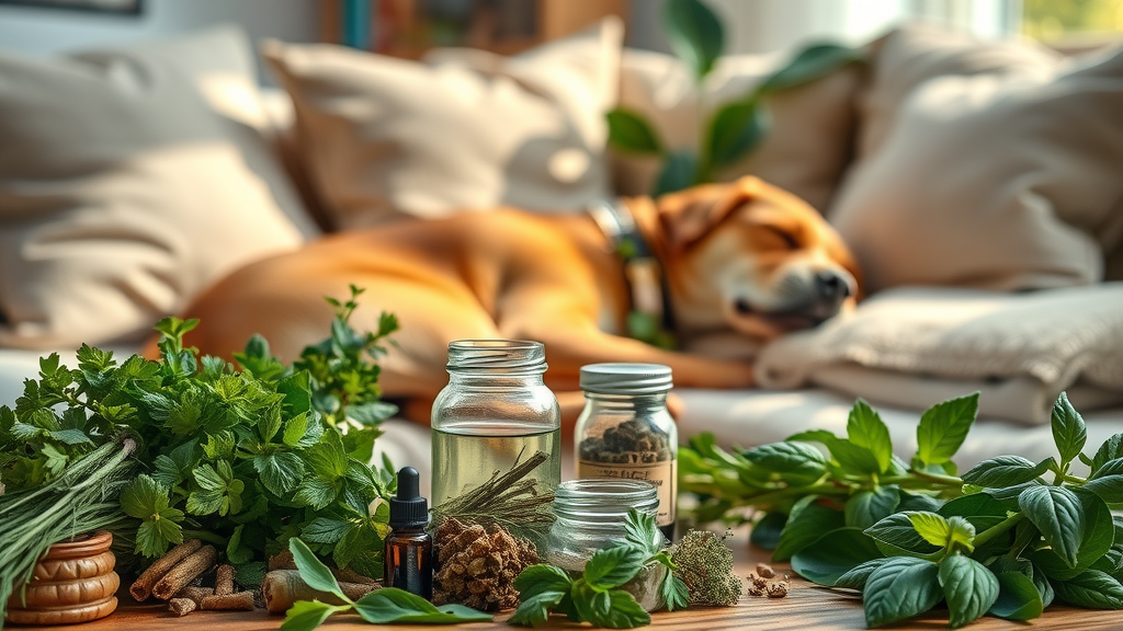 collection of herbal remedies for holistic dog health at home