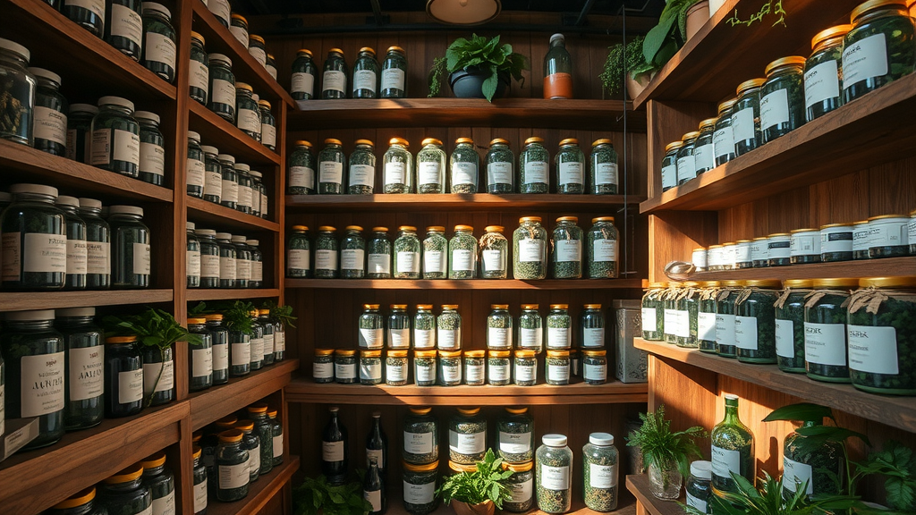organized apothecary shop for dogs, quality herbal remedies, trusted natural pet products