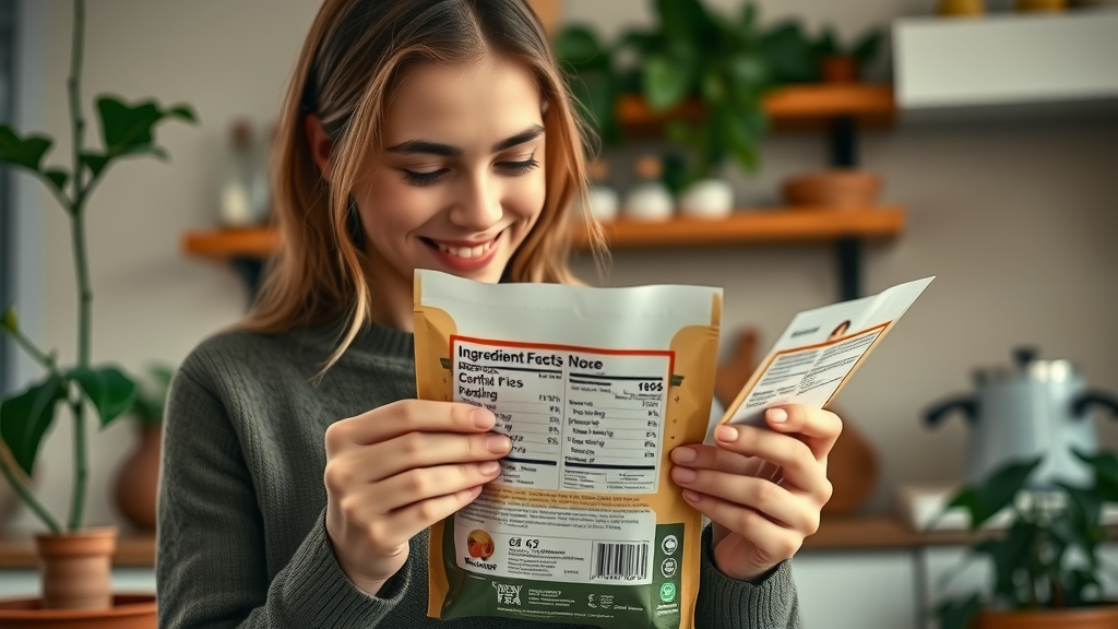 thoughtful dog owner analyzing puppy food ingredient list in kitchen - puppy food reviews