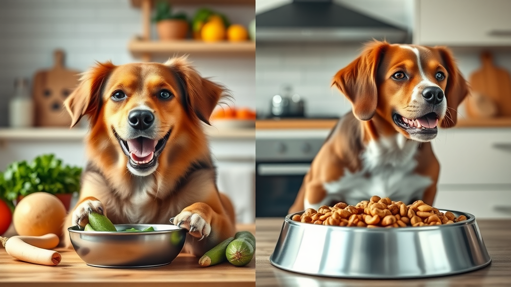 comparison between organic dog food and conventional dog food, healthy vs. unhealthy dog