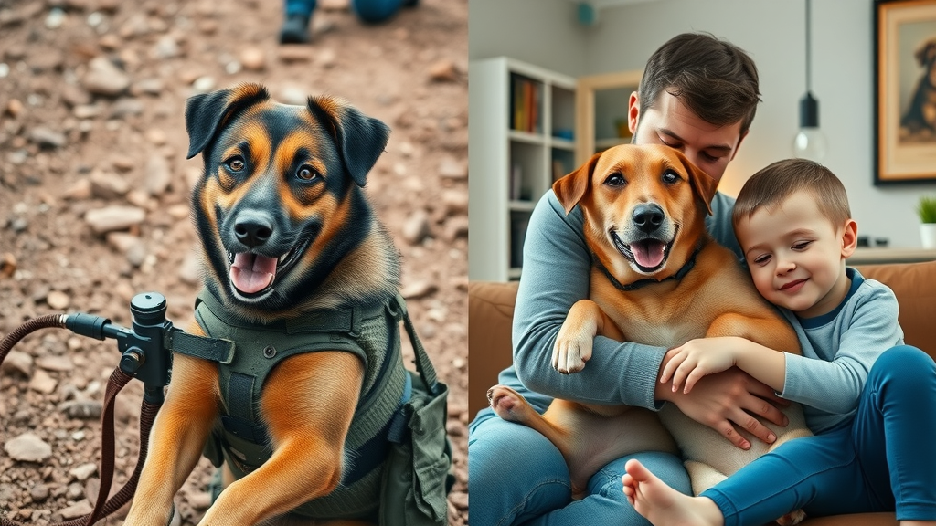 comparison between a working dog and a family pet highlighting differences in dog temperament and behavior