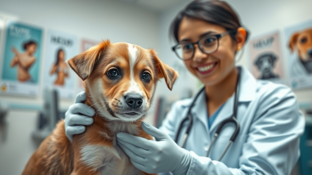 puppy receiving gentle checkup at veterinary clinic, routine puppy medical care